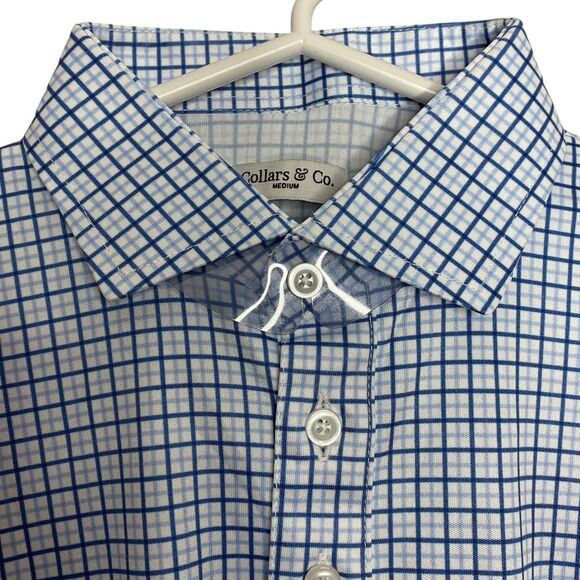 Collars & Co Polo Shirt Mens M Blue Tattersall Golf Preppy Dress Collar NEW - Picture 1 of 8